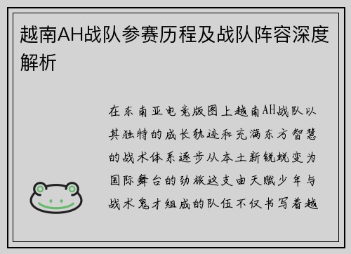 越南AH战队参赛历程及战队阵容深度解析