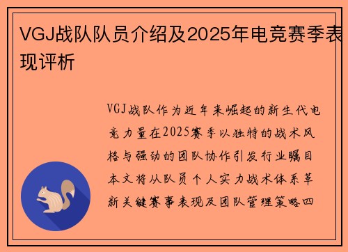VGJ战队队员介绍及2025年电竞赛季表现评析